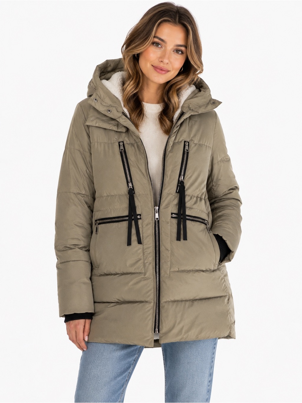 Orolay Size XS Women’s Hooded Puffer Coat in Olive Green Expandable